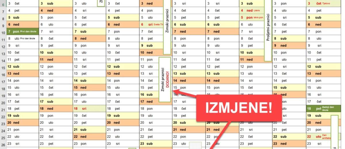 Novi Excel kalendar školska godina 2020/2021-Zimski praznici do 18.1.2021.